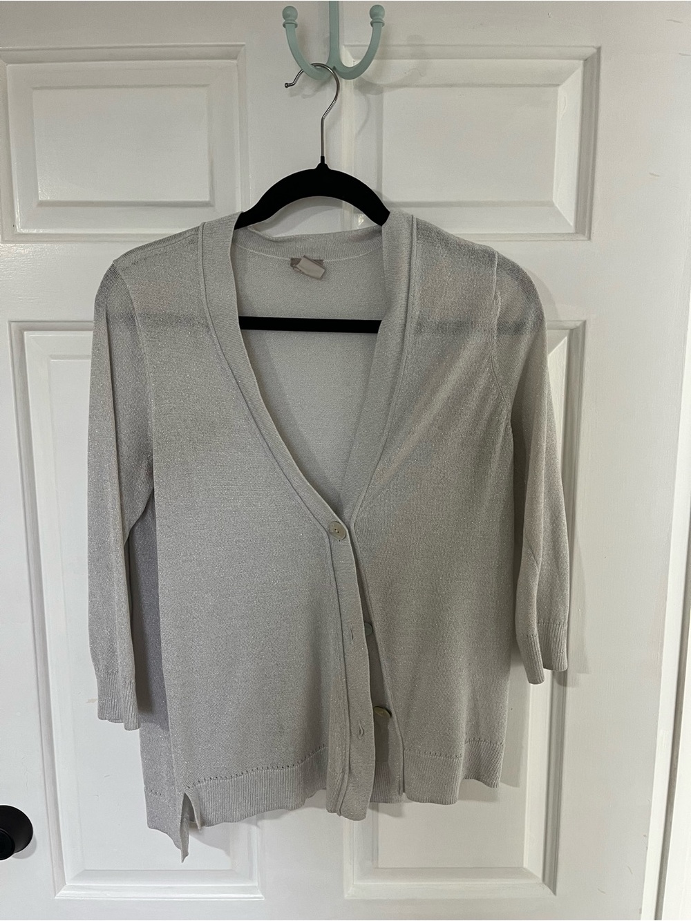 Chico's Light Gray V-Neck Button Front Cardigan